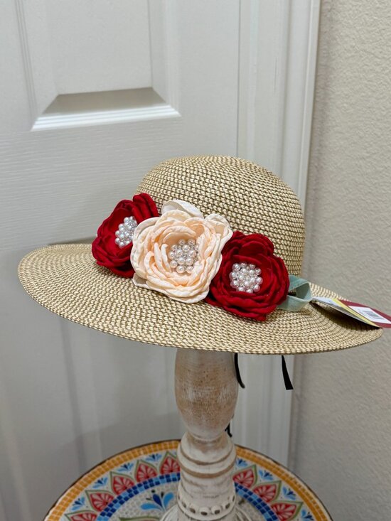 Elegant Women\'s Tweed Sun Hat With Satin Flowers And Pearls Wedding Tea Party main image 4